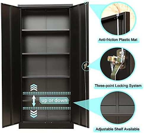 Metal Storage Cabinet with 2 Doors and 4 Shelves, Lockable Steel Storage Cabinet for Office, Garage, Warehouse, 70.86" H x 31.5" W x 15.75" D new in box