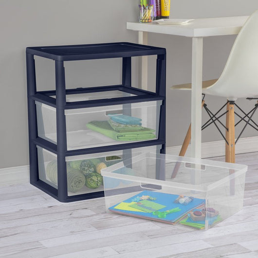 Sterilite Wide 3 Drawer Tower Blue Cove**New**