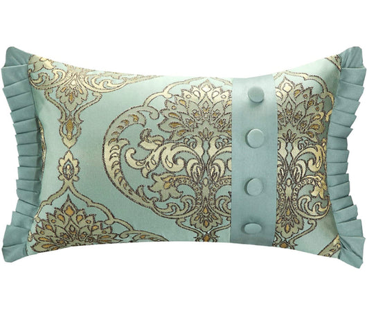 Chic Home 9 Piece Como Decorator Upholstery Quality Jacquard Motif Fabric Bedroom Comforter Set & Pillows Ensemble, King, Blue- NEW IN BAG
