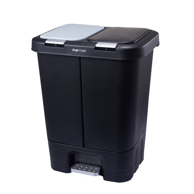 Step N' Sort Dual Plastic Trash and Recycle Bin with Slow Close Lid, Black, 11 gal**New**