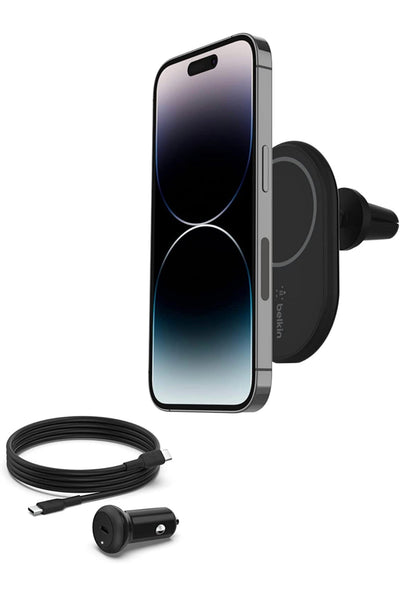 Belkin Magnetic Wireless Car Charger - MagSafe Compatible Car Mount Wireless Charger - Air Vent Mount With Included Power Supply for iPhone 14, iPhone 13 & iPhone 12 - Car Magnetic Phone Mount Charger- NEW IN BOX!!!
