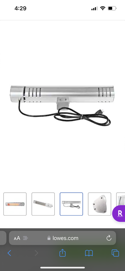 Comfort Zone  5120-BTU 120-Volt Silver Carbon Fiber Electric Patio Heater- NEW IN BOX!!!
