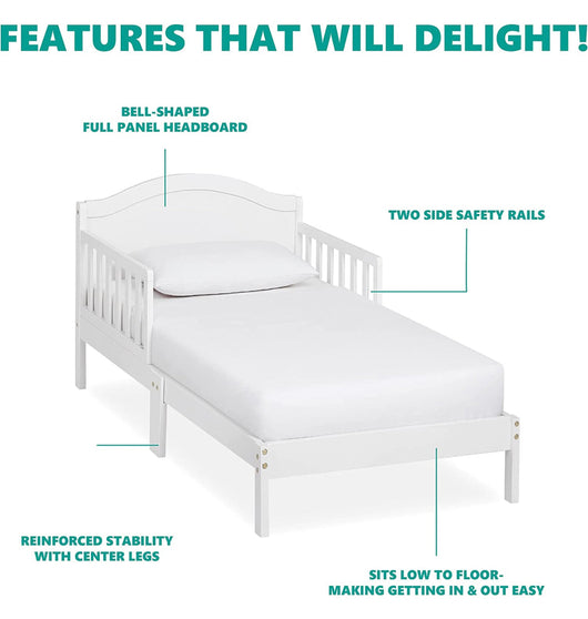Dream On Me Sydney Toddler Bed in White, Greenguard Gold Certified, JPMA Certified, Low To Floor Design, Non-Toxic Finish, Safety Rails, Made Of Pinewood!! NEW IN BOX(MINOR SCRATCH FROM SHIPPING)!!