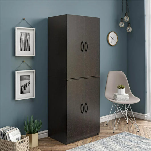 Mainstays 4-Door 5' Storage Cabinet, Dark Chocolate**New in box**