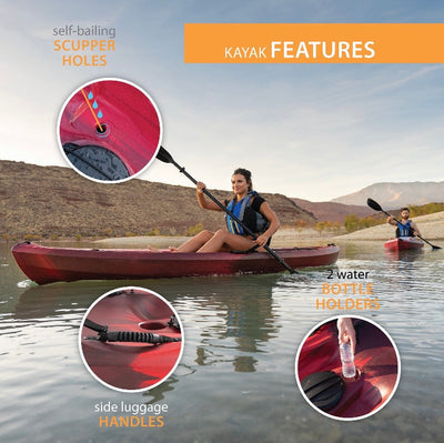 Lifetime Tahoma 10’ Sit-On-Top Kayak(Paddle Included), Red/Black!! NEW BUT HAS MINOR SCRATCHES FROM SHIPPING AND MISSING SEAT CLIP BUT STILL WORKS FINE(PHOTOS SHOWN)!!