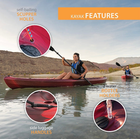Lifetime Tahoma 10’ Sit-On-Top Kayak(Paddle Included), Red/Black!! NEW BUT HAS MINOR SCRATCHES FROM SHIPPING AND MISSING SEAT CLIP BUT STILL WORKS FINE(PHOTOS SHOWN)!!