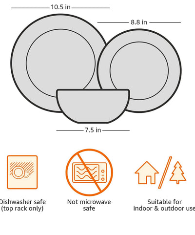 Amazon Basics 12-Piece Melamine Dinnerware Set - Service for 4, Teal Weathered Crackle**New in box**