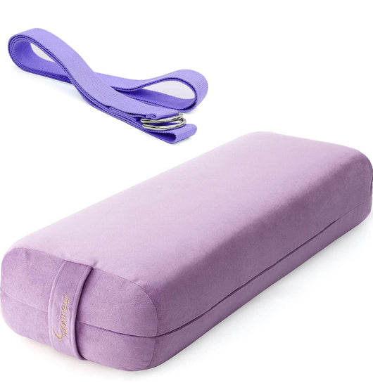 Sportneer Yoga Bolster Pillow: Rectangular Yoga Pillow with Extra Stretch Strap for Restorative Yoga, Luxurious Eco-Suede Cover from 100% Recycled Vegan Materials, Skin-Friendly & Machine Washable Cover**New in Box**