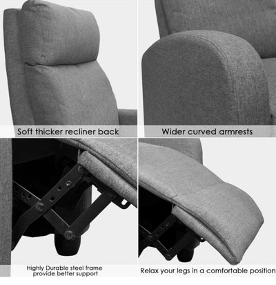 Lacoo Fabric Single Sofa Recliner with Padded Seat , Gray- NEW AND ASSEMBLED!!!!