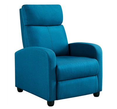 Yaheetech Modern Upholstered Fabric Recliner with Pocket, Blue- NEW AND ASSEMBLED!!!
