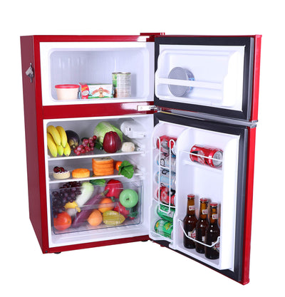 Frigidaire EFR840-RED 3.1 Cu Ft Red 2 Door Retro Bar Fridge with Side Bottle Opener**New,minor dents from shipping**