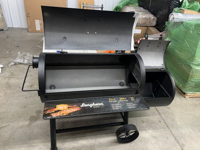 Oklahoma Joe's Longhorn Reverse Flow Smoker Black!! NEW AND ASSEMBLED, MISSING HEAT BAFFLE BUT STILL A FUNCTION-ABLE GRILL!!