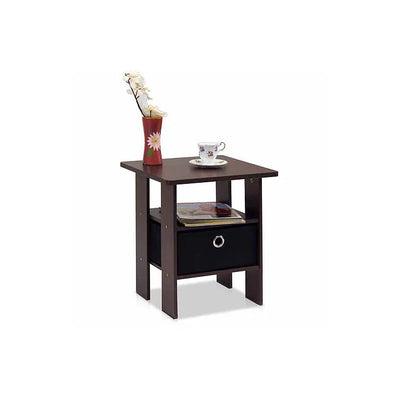 Furinno Andrey End Table Night Stand with Bin Drawer,dark brown**New in Box**