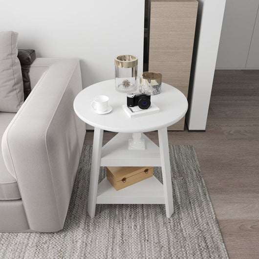 Generic Round Side Table, Round Edge Table, with Two-Tier Shelf, White**New in Box**