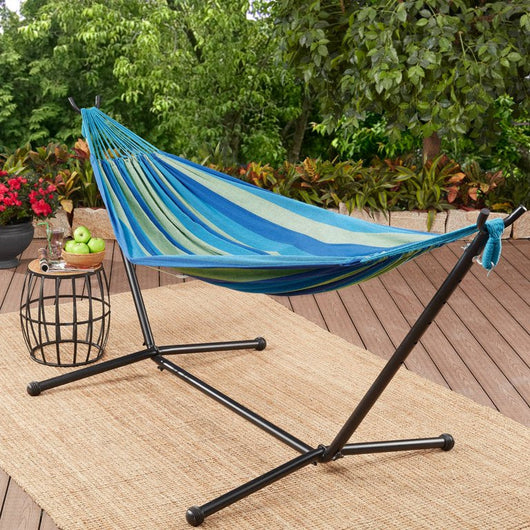 Mainstays Wapella Stripe Hammock and Stand in a Bag, Hammock Size: 98.43 x 59.06" (L x W),Load Capacity 250 Lbs**New in Box**