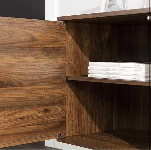 Walker Edison Saxon - TV stand with glass shelf, 2-door, mid-century modern style, for TVs up to 80 inches, 70 inches, dark walnut!  -Brand new in the box