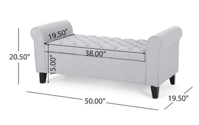 Noble House Light Gray Tufted Fabric Armed Storage Bench- NEW AND ASSEMBLED!!!!