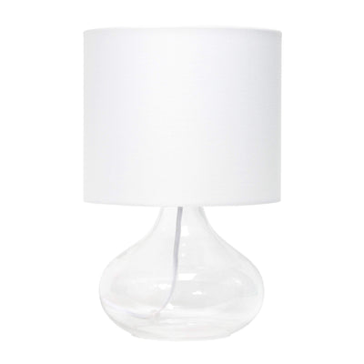Simple Designs LT2063-CLW Small Glass Raindrop Bedside Table Lamp with White Fabric Shade, Clear**New in box**