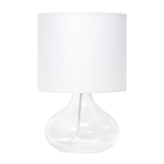 Simple Designs LT2063-CLW Small Glass Raindrop Bedside Table Lamp with White Fabric Shade, Clear**New in box**