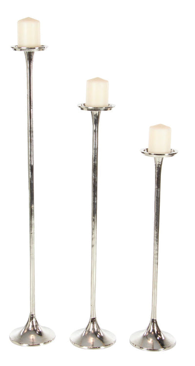 DecMode 27”,32”,40”H Aluminum Modern Candle Holder, Silver, 3 Pieces!! NEW OUT OF BOX!!