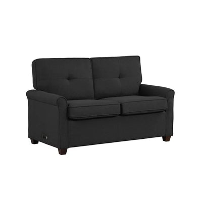 Lifestyle Solutions Anton Convertible Loveseat and Sleeper with USB Power, Black Linen Look**New and assembled,small hole from shipping**