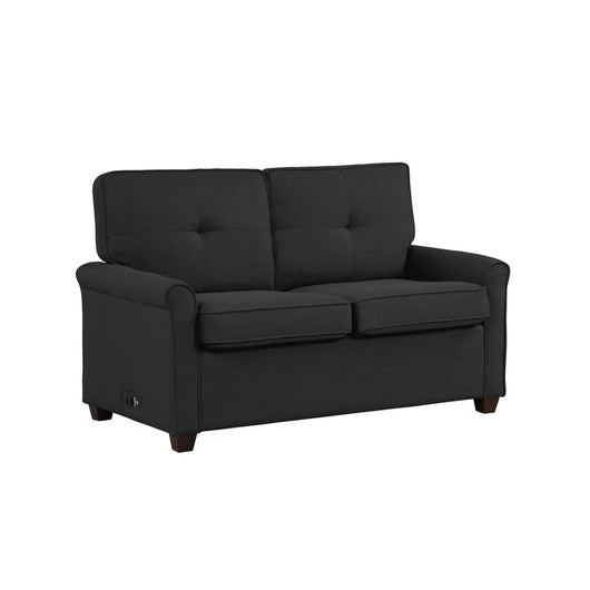 Lifestyle Solutions Anton Convertible Loveseat and Sleeper with USB Power, Black Linen Look**New and assembled,small hole from shipping**