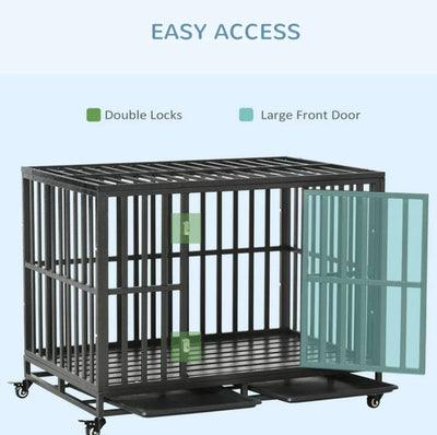 PawHut Heavy Duty Steel Dog Crate Kennel with Wheels and 1 Access Door, Black- NEW IN BOX!!!