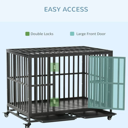 PawHut Heavy Duty Steel Dog Crate Kennel with Wheels and 1 Access Door, Black- NEW IN BOX!!!