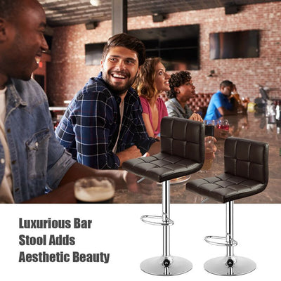 Costway Set of 2 Bar Stools Adjustable PU Leather Swivel Kitchen Counter Bar Chair Brown!! NEW AND ASSEMBLED!!