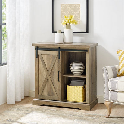 Walker Edison 32" Rustic Farmhouse Sliding Barn Door Accent Cabinet - Reclaimed Barnwood**New in Box**