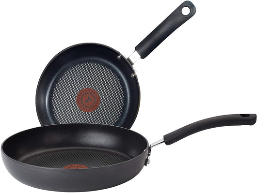 T-fal Ultimate Hard Anodized 2-Piece Scratch Resistant Titanium Nonstick Thermo-Spot PFOA Free 10/12-Inch Cookware Set, Gray, E765S274**New in box**