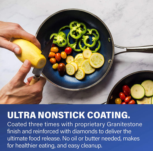 Granitestone Blue 20 Piece Pots and Pans Set, Complete Cookware & Bakeware Set with Ultra Nonstick Durable Mineral & Diamond Surface, Stainless Stay Cool Handles Oven & Dishwasher Safe, 100% PFOA Free- new in box