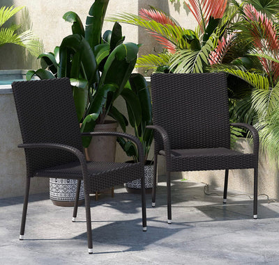 Flash Furniture Wicker Stack Chair, Set of 4, Black- NEW OUT OF BOX!!!