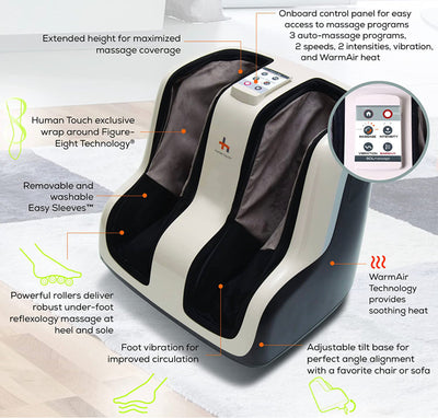 Human Touch Reflex SOL Foot & Calf Massager w/ Heat - Plantar Fasciitis Relief + Circulation + Shiatsu Deep Kneading + Vibrating for Stress + Compression - Adjustable for Women and Men up to Size 12!! NEW IN BOX!!