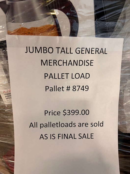 Jumbo huge liquidation pallet- over 7 ft tall ! Pallet number 8749!