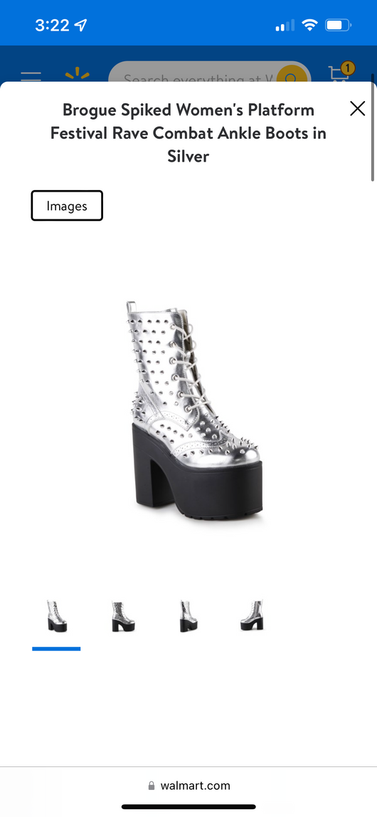 Ochotoros Brogue Spiked Women's Platform Festival Rave Combat Ankle Boots in Silver- NEW IN BOX (Worn once for modeling purposes!)