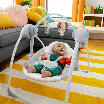 Bright Starts Whimsical Wild Portable Compact Baby Swing with Taggies, Unisex, Newborn and up**New in Box**