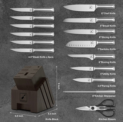 imarku 16 PCS High Carbon Japanese Stainless Steel Knife Sets for Kitchen with Block, Dishwasher Safe- NEW IN BOX!!!