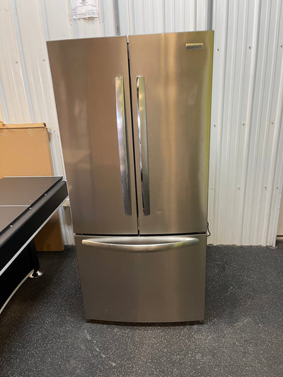 Frigidaire 17.6-cu ft Counter-depth French Door Refrigerator with Ice Maker (Brushed Steel) ENERGY STAR Item #4142878 Model #FRFG1723AV- scratch and dent unit - minor shipping cosmetic scratches- see pics please