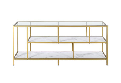 Evelyn&Zoe Classic 55" Brass TV Stand with Faux Marble Shelves- NEW IN BOX!!!!