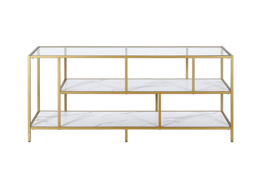 Evelyn&Zoe Classic 55" Brass TV Stand with Faux Marble Shelves- NEW IN BOX!!!!