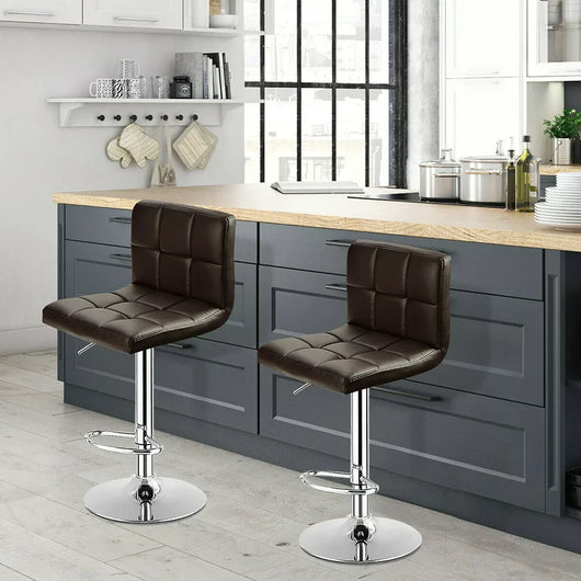 Costway Set of 2 Bar Stools Adjustable PU Leather Swivel Kitchen Counter Bar Chair Brown!! NEW AND ASSEMBLED!!