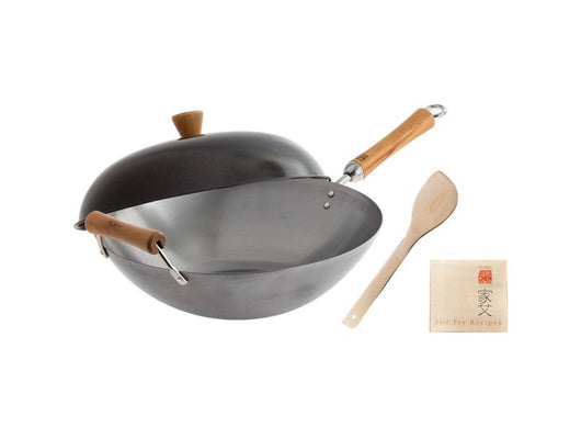 Joyce Chen Classic Series Uncoated Carbon Steel Wok Set with Lid and Birch Handles, 4 Pieces- NEW IN BOX!!!