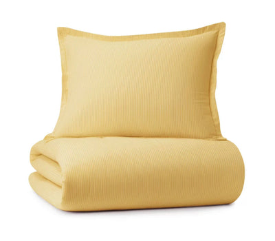 Gap Home Yarn Dyed Washed Chambray Stripe Reversible Organic Cotton Duvet Cover Set, Full/Queen, Mustard, 3-Pieces- NEW!!!