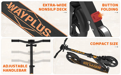 WAYPLUS Kick Scooter for Ages 6+,Kid, Teens & Adults. Max Load 240 LBS. Foldable, Lightweight, 8IN Big Wheels for Kids, Teen and Adults, 4 Adjustable Levels. Bearing ABEC9**New in box**
