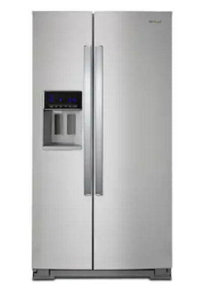 Whirlpool 28.4-cu ft Side-by-Side Refrigerator with Ice Maker (Fingerprint Resistant Stainless Steel)!  -Brand new but was very lightly dented on the right edge of one door, photos shown