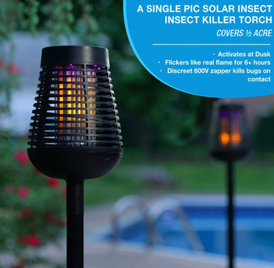PIC Solar Insect Killer Torch with LED Flame Effect, Black Torch, Area Bug Zapper- NEW IN BOX!!!