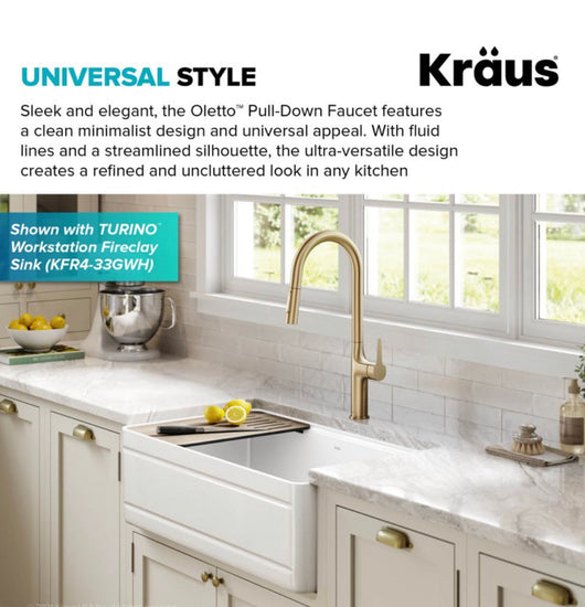 Kraus Oletto Tall Modern Pull-Down Single Handle Kitchen Faucet in Brushed Gold- NEW IN BOX!!!!