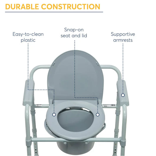 Drive Medical Steel Folding Deep Seat Bedside Commode, Gray**New in box**