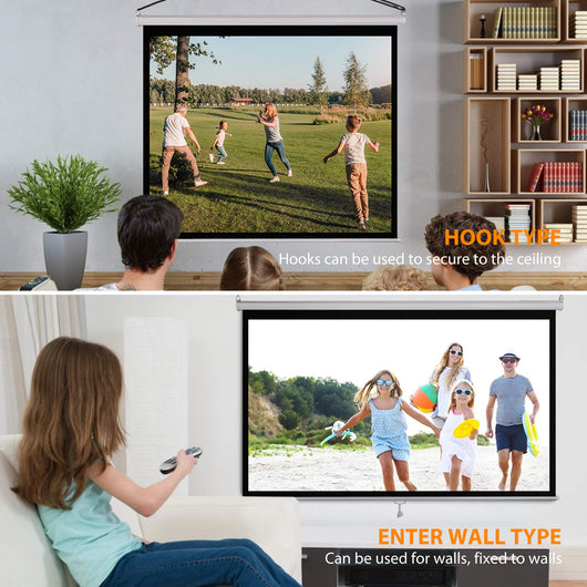 VIVOHOME 120 Inch Manual Pull Down Projector Screen, 1:1 HD Retractable Widescreen for Movie Home Theater Cinema Office Video Game!! NEW IN BOX!!